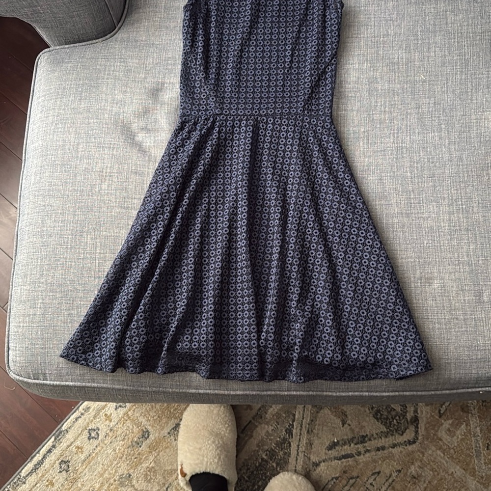 Design Lab Lord & Taylor Navy Patterned Mini Dress